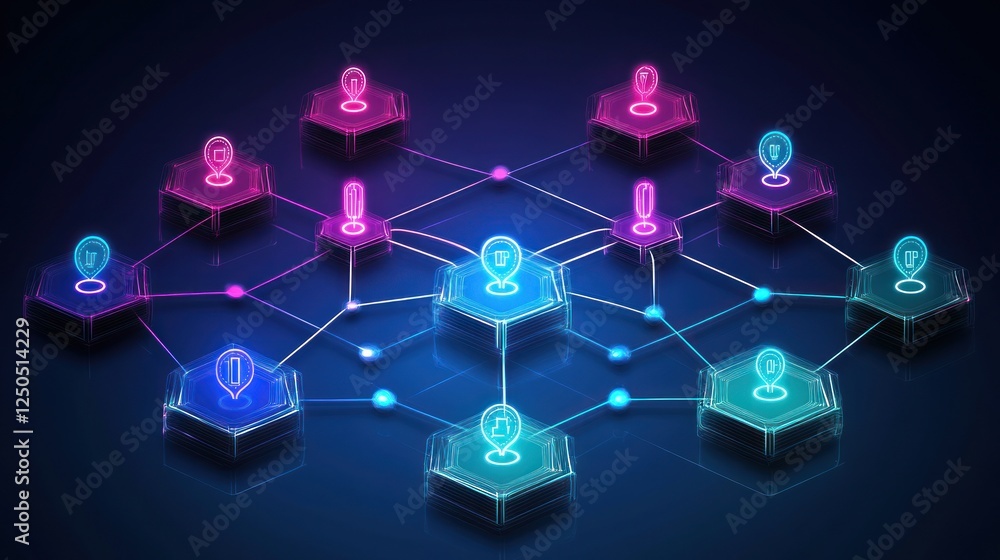 Poster futuristic network connection: nodes and links in a digital system