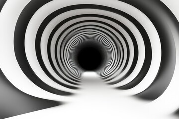 Fototapeta premium Abstract black white spiral tunnel, futuristic background, infinite depth, design