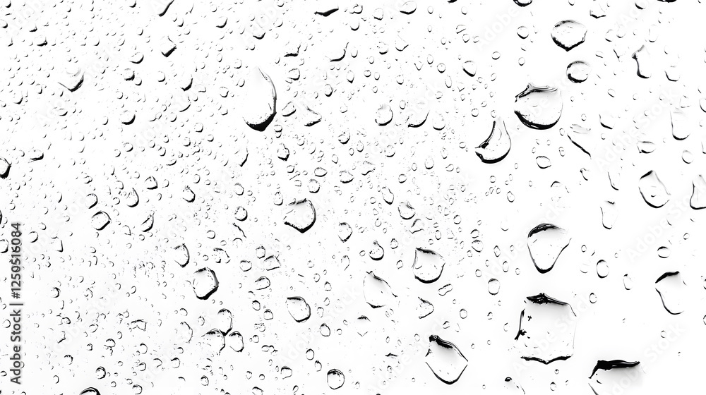 Poster elegant and minimalist composition of isolated transparent water droplets suspended against a clean 