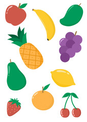 set of fruits elements, fruits cartoon collection, fruits pattern background 