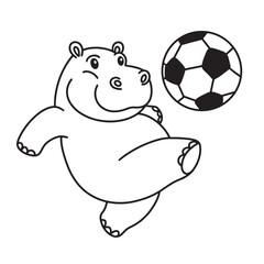 Line art of hippo cartoon playing football vector