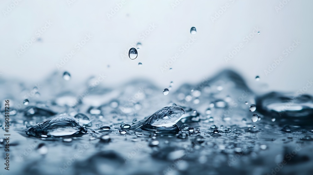 Poster enchanting isolated water droplets suspended in a transparent and serene studio setting showcasing t