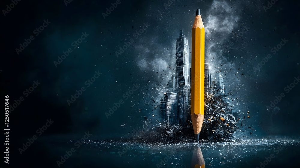 Poster a powerful visual metaphor depicting a pencil erupting with a burst of creative energy symbolizing t