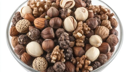 Assorted Nuts and Seeds in a Clear Glass Bowl for Healthy Snacks