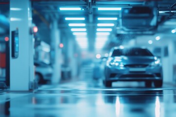 Automated car wash in modern facility.