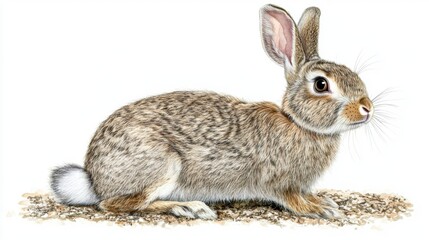 Fototapeta premium Realistic Illustration of a Brown Rabbit on Neutral Background