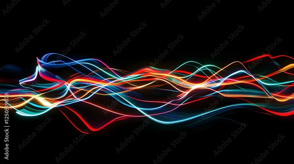 Aufkleber Glowing Abstract Neon Lights in Motion   Futuristic Digital Energy Waves and Trails  Vibrant colorful luminous lines and rays forming a dynamic pulsing and kinetic pattern