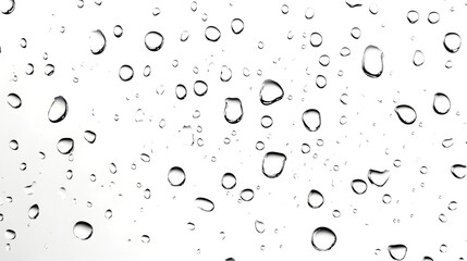 Glistening isolated water droplets against a clean white background in a minimalist elegant composition  The transparent crystal clear drops showcase the beauty of natural liquid in a simple