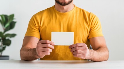 Increase Allowances for the Elderly Concept, Smiling Disabled Man Holding Card with Excitement in Bright Casual Attire and Modern Indoor Environment