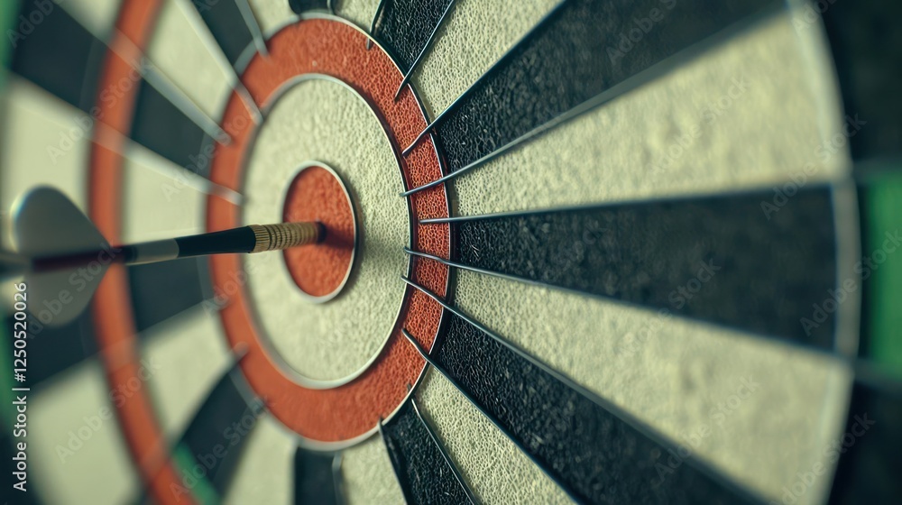 Poster closeup of dart hitting bullseye on wet dartboard