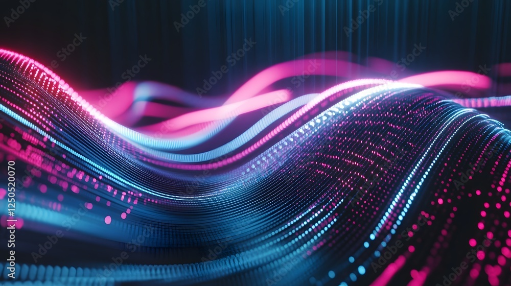 Aufkleber glowing digital waves of vibrant neon particles flowing through a futuristic cyberspace creating a m