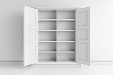 3D Open Empty White Cabinet With Shelves