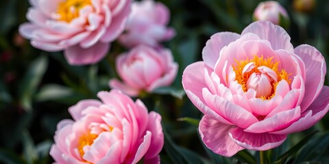 Obraz premium Close up shot of a vibrant pink peony flower in soft natural light, delicate, pink