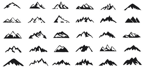 mountain icon set vector. mountains logo silhouette illustration collection. editable file