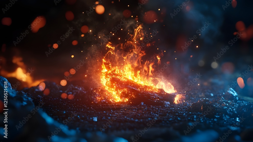 Poster intense fiery explosion with bright flames and sparks in a destructive blaze of energy and power rep