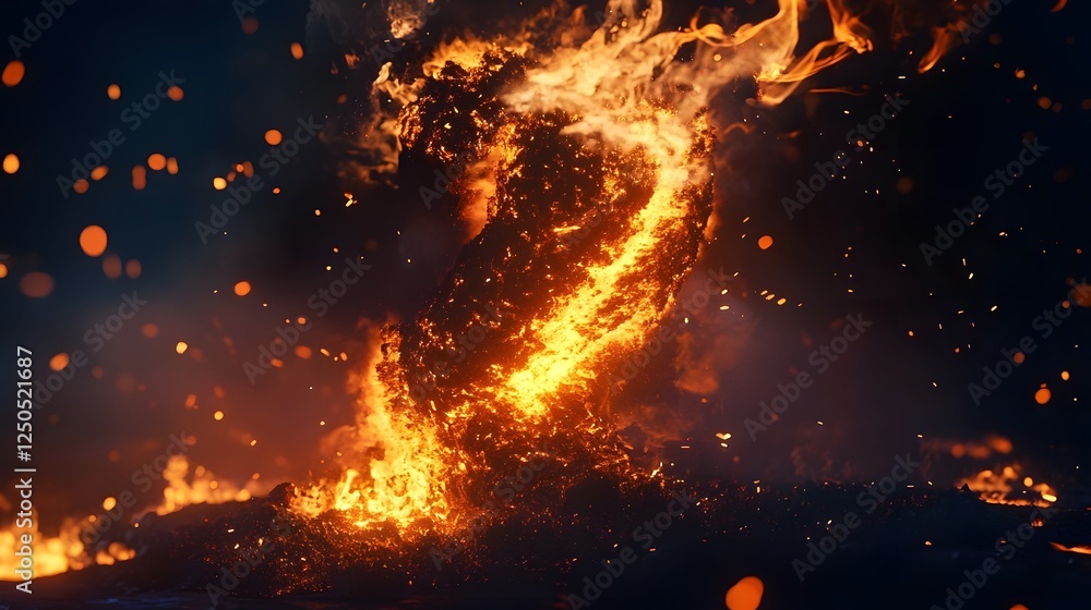 Poster Intense fiery explosion with raging flames and bright sparks illuminating the darkness creating a dramatic and powerful visual effect  The scene evokes a sense of energy power