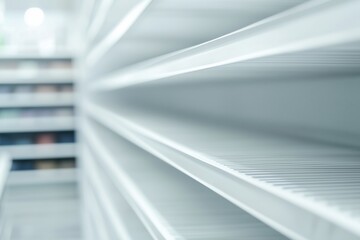 Obraz premium closeup empty white supermarket shelves