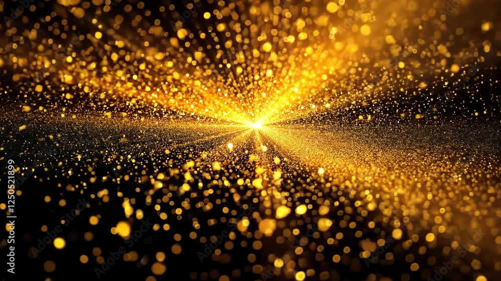 Poster radiant golden particles emanating from a central point creating a mesmerizing glittering effect
