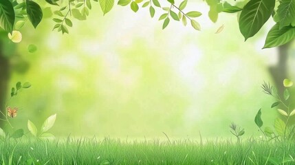 Serene Green Nature Background with Leaves and Soft Light
