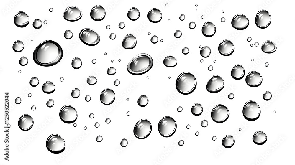 Aufkleber Isolated pristine water droplets suspended against a clean minimalist white background creating a serene tranquil and captivating visual composition