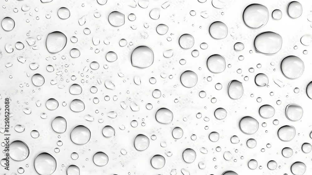 Aufkleber Isolated translucent water droplets floating and suspended against a clean minimalist white background  The delicate glistening beads of liquid create a serene calming and elegant visual effect