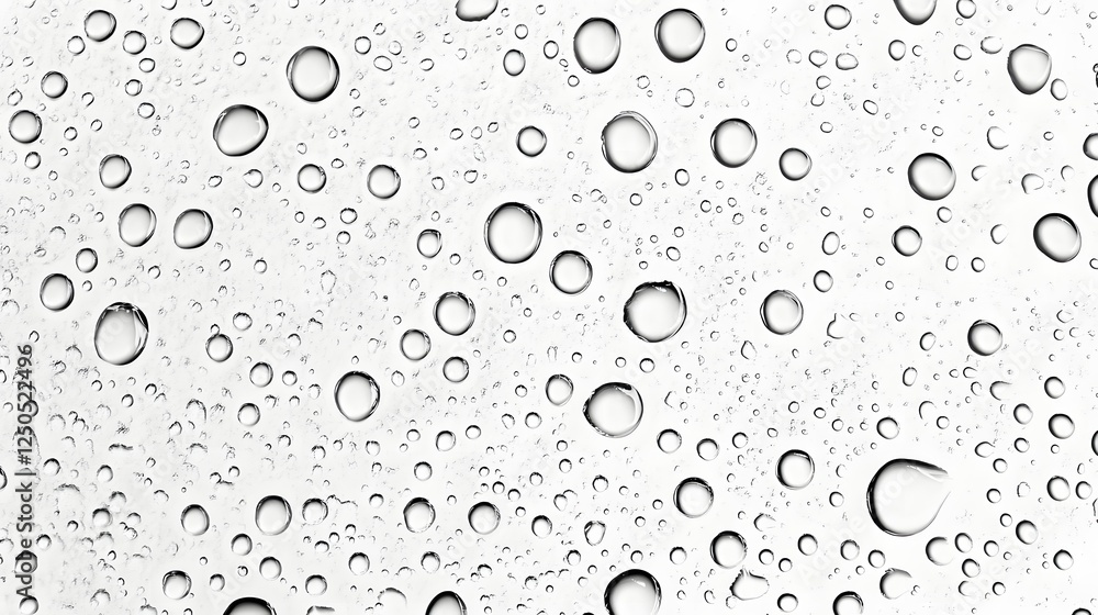 Poster Isolated transparent water droplets captured against a clean minimalist white background showcasing the natural beauty and tranquility of these delicate liquid forms