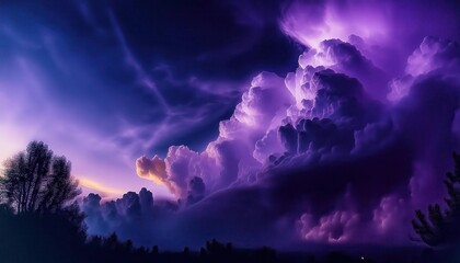 surreal purple clouds at dawn with soft golden light illuminating sky, dreamy, atmospheric cloudscape for wall art