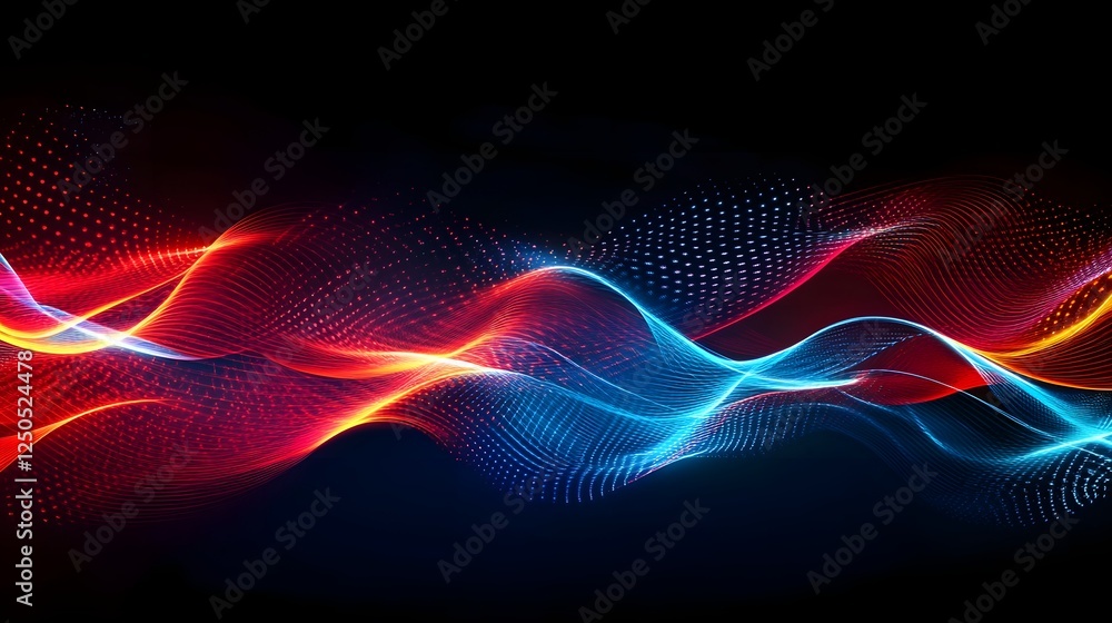 Poster Mesmerizing abstract background featuring vibrant neon like waves of dynamic energy shimmering light patterns and undulating digital effects that create a captivating futuristic