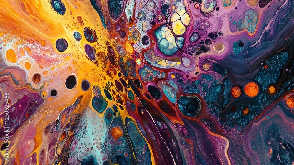 Poster abstract colorful fluid art with vibrant swirls and organic shapes representing energy and motion in