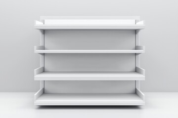 white isolated empty 3D rendering showcase background podium racked display shop blank store market shelf supermarket retail rack equipment shelving.