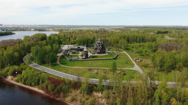 Unesco world heritage site kizhi pogost featuring wooden churches and bell tower, nestled on kizhi island within lake onega's scenic karelian landscape