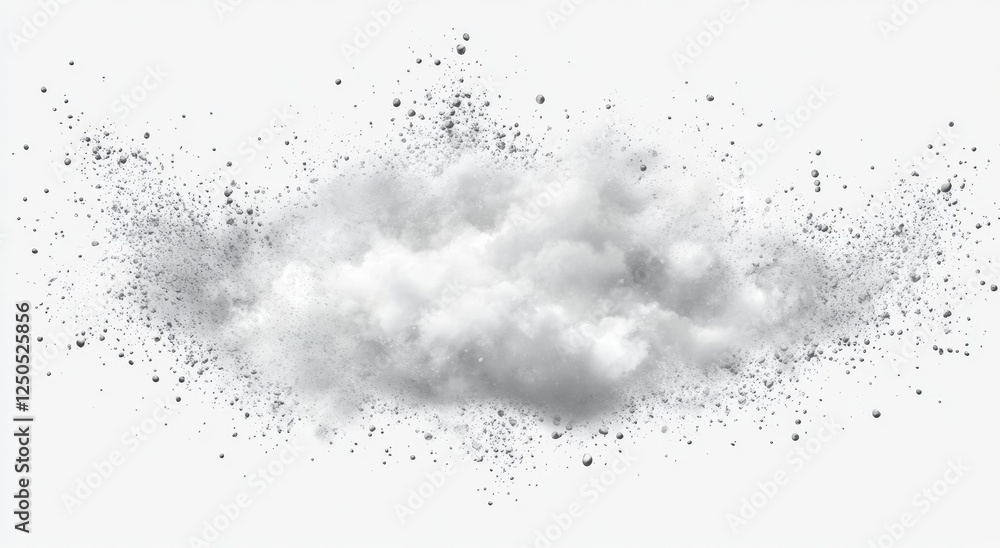 Poster white powder splash isolated on white background creating soft clouds of fine dust with grunge textu