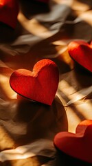 Red hearts sunlight paper background Valentine's Day
