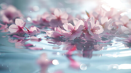 Obraz premium A close up of delicate cherry blossom petals floating on water