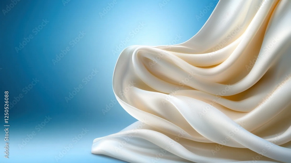 Poster elegant flowing white fabric draped in soft light studio setting textile imagery calm environment cl