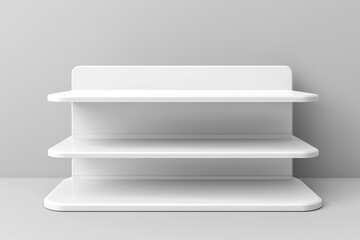 white isolated empty 3D rendering showcase background podium racked display shop blank store market shelf supermarket retail rack equipment shelving.