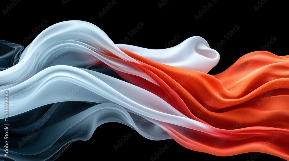Poster dynamic flowing fabric art abstract design digital artwork dark background close-up view motion and 