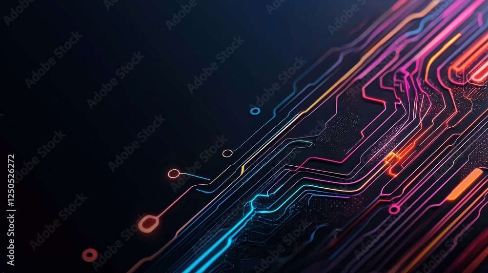 Poster Dynamic circuit patterns digital space abstract graphics futuristic environment close-up view technology visualization