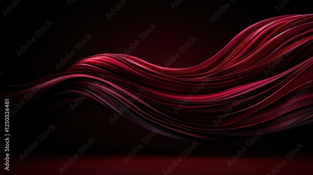 Poster fluid motion crimson waves abstract art digital creation studio setting eye-level view movement and 