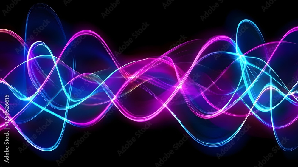 Poster mesmerizing fluid neon waves of vibrant lights and curves in a captivating abstract digital art back