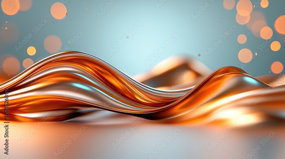 Poster flowing waves copper-hued fabric abstract art scene indoor studio soft light dynamic movement concep