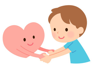 ハートと手をつなぐ男の子　子どものこころ　メンタルケア