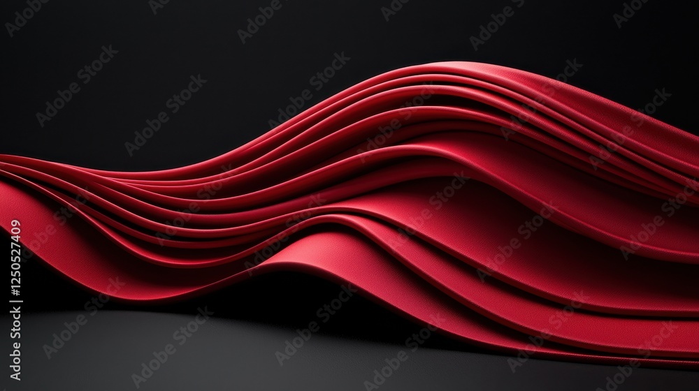 Poster flowing red waves abstract art studio setting textile design close-up view vibrant elegance for mode
