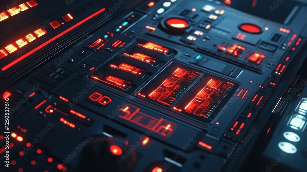 Aufkleber futuristic control panel with glowing red details and complex interface