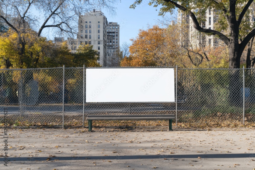 Sticker Blank billboard park bench autumn city advertising