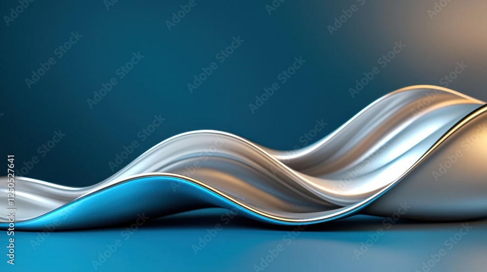 Poster dynamic silver waves in abstract art studio digital design modern environment close-up view aestheti
