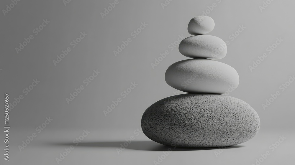 Poster serene composition of smooth pebbles stack in monochrome setting symbolizing balance, harmony, and t