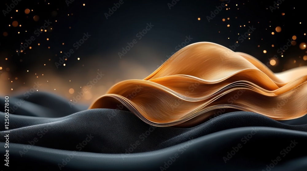 Poster flowing fabric waves abstract art installation digital rendering elegant environment high-resolution