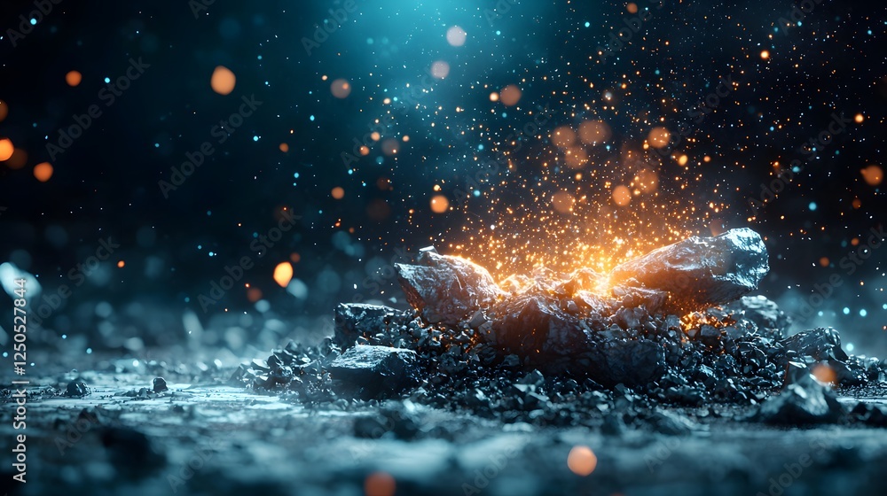 Poster dramatic and captivating scene of a powerful fiery explosion bursting with brilliant sparks glowing 