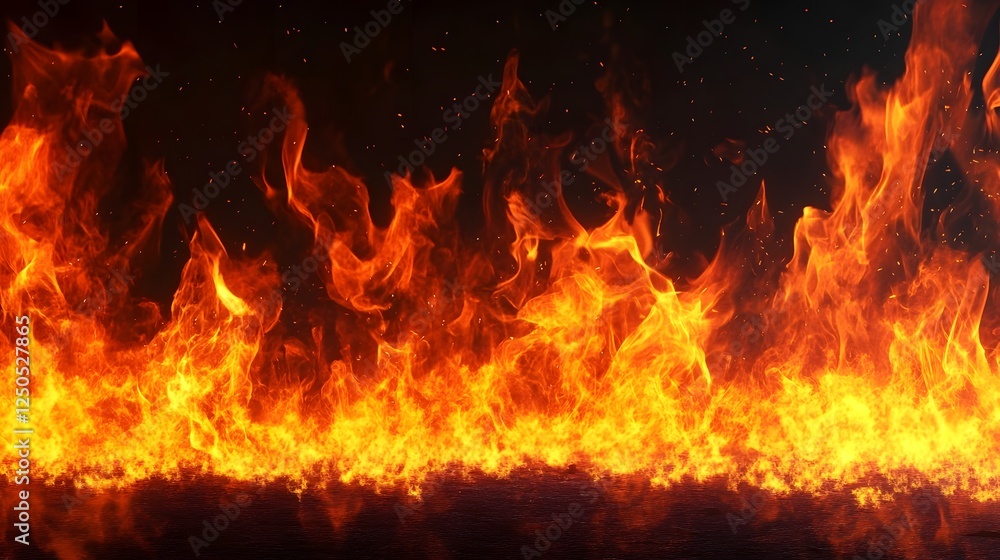 Poster raging inferno of scorching flames engulfing the landscape in a fiery blaze of intense destruction c